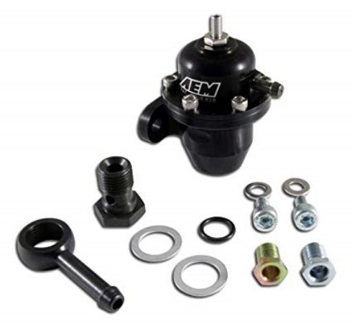 Bild på AEM 25-303BK inline EFI bränsletrycksregulator 2x AN6 ORB / 1x AN6 ORB