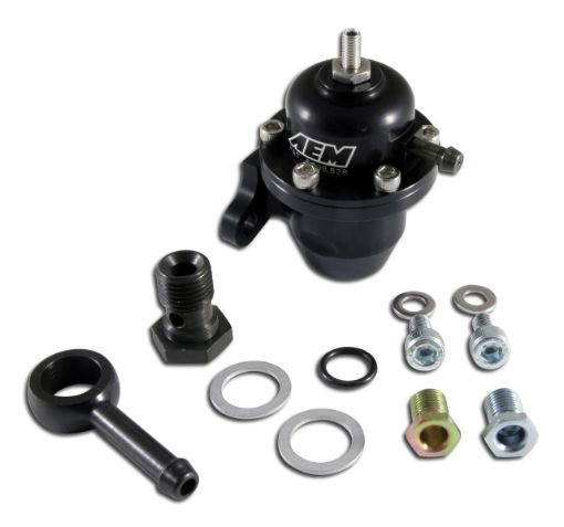 Bild på AEM 25-304BK EFI bränsletrycksregulator offset 2x AN6 ORB / 1x AN6 ORB