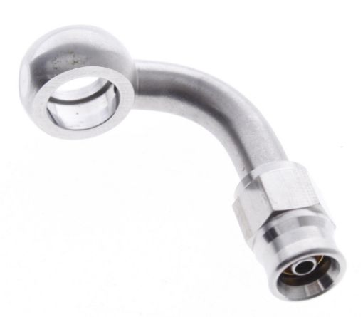 Bild på 90 ° banjo I.D. 10.2mm - tjocklek 8.2mm - Passar AN3 PTFE-slang