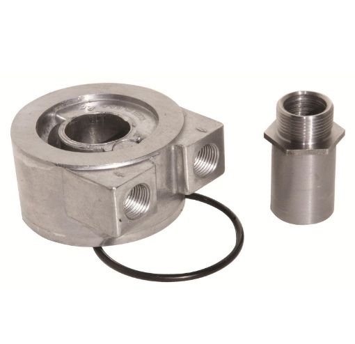Bild på Sandwich Oil Adapter 1"-16 for Cummins Dodge Diesel w/ 3/8" NPT Ports
