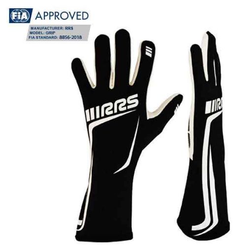 Bild på RRS GRIP 2 racing gloves - Black logo WHITE - FIA 8856-2018 - S