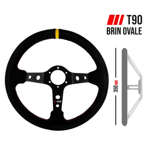 Bild på RRS RALLY steering wheel – F90 350mm -Sort Ruskind- Oval  37x29 mm