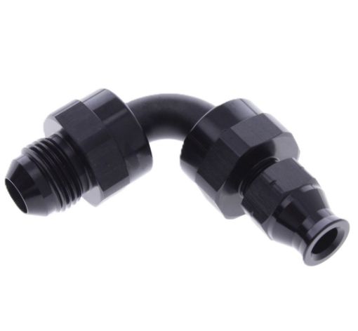 Bild på 90degrees. AN-montering - Adapter för rör till manlig AN-6 -> Hardtube 3/8 "(9,52 mm.) Svart