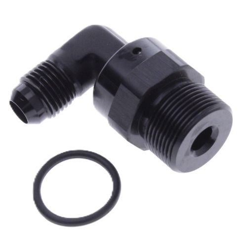 Bild på 90° AN nippeladapter – AN6 hane till AN8 O-ring hane – Svart